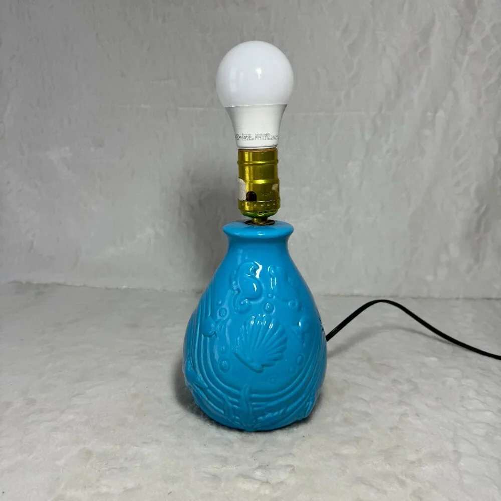 Disney Vintage Little Mermaid Lamp Blue Ceramic 1989 Base only no Shade - Picture 3 of 10